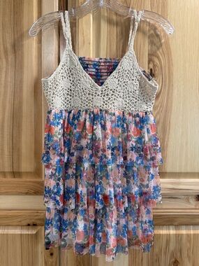 Rue21 Cream Crochet Bodice Floral Tiered Babydoll Floral Print Y2K Size M